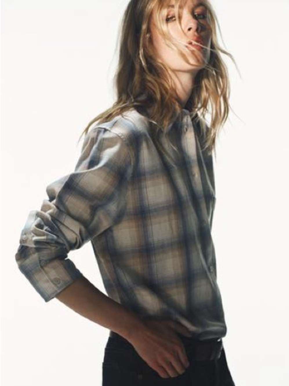 Zara women’s  Plaid Button-Down Shirt - Gray Blue
